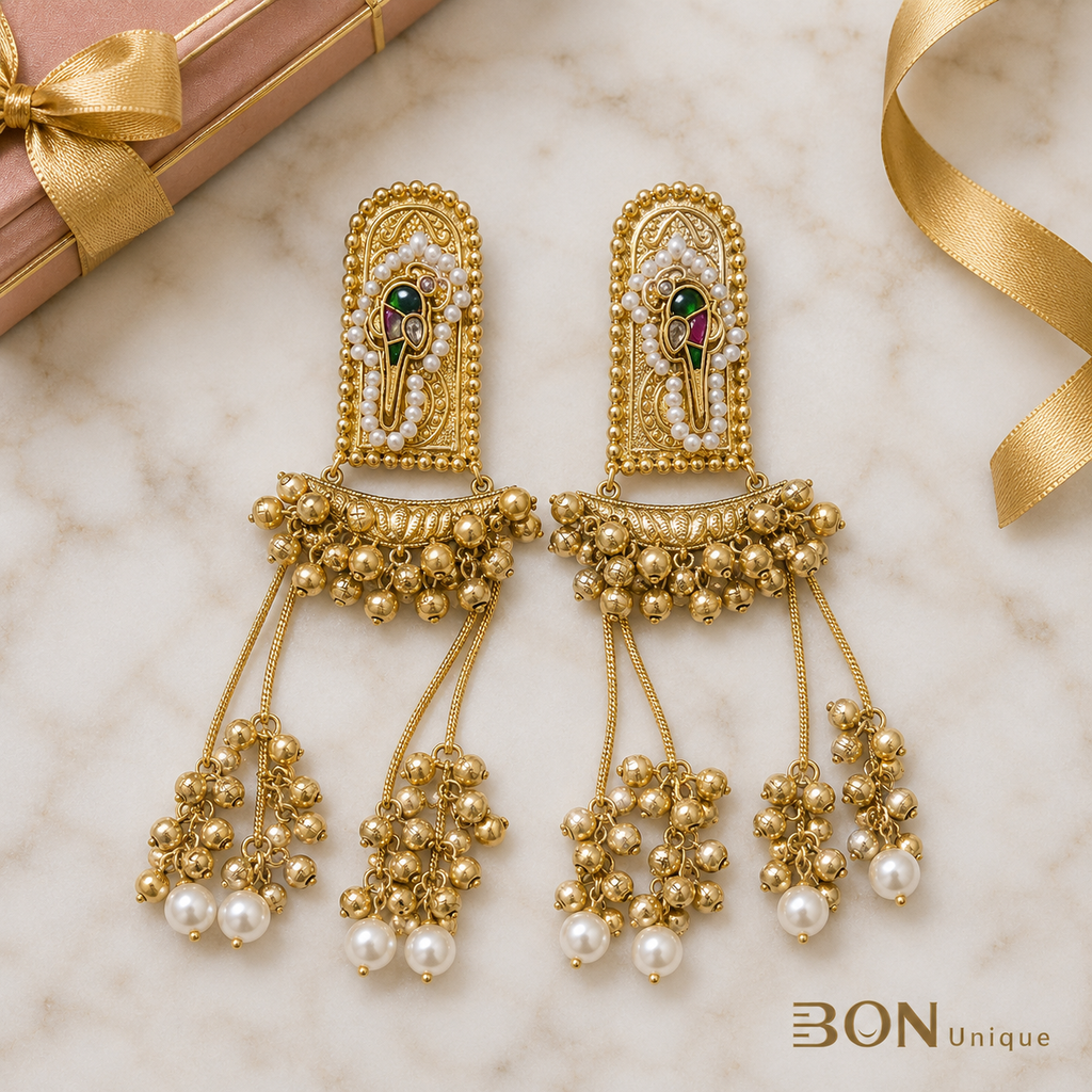 Gold Arch Ghungroo Drop Earrings close-up detail