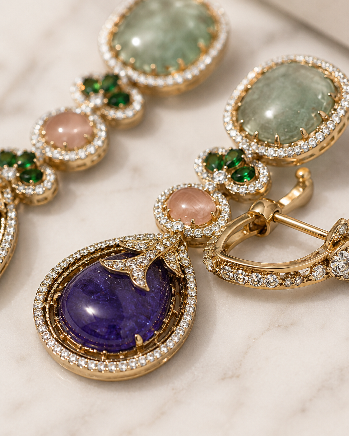 Amethyst & Aquamarine Cascade Drop Earrings close-up stone detail