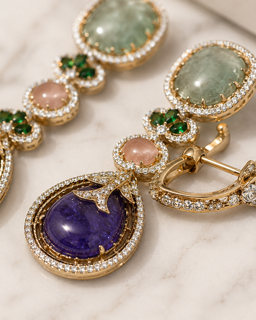 Amethyst & Aquamarine Cascade Drop Earrings close-up stone detail