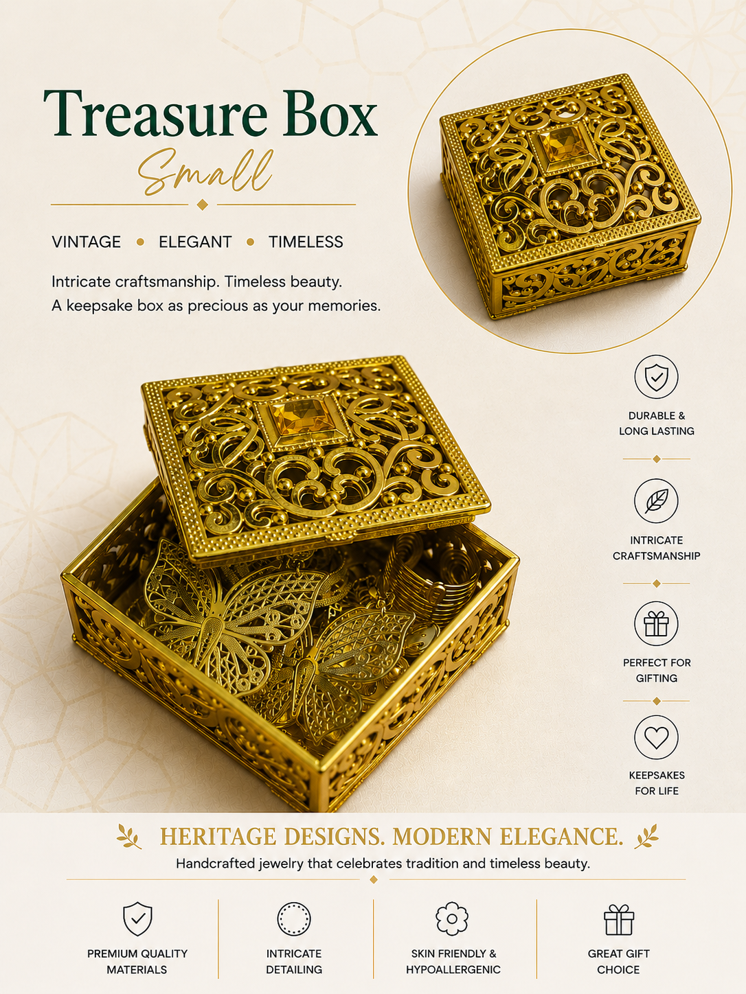 Small Jewellery Treasure Box Set + 10 Pieces of Jewellery + Surprise Gift + Stickers