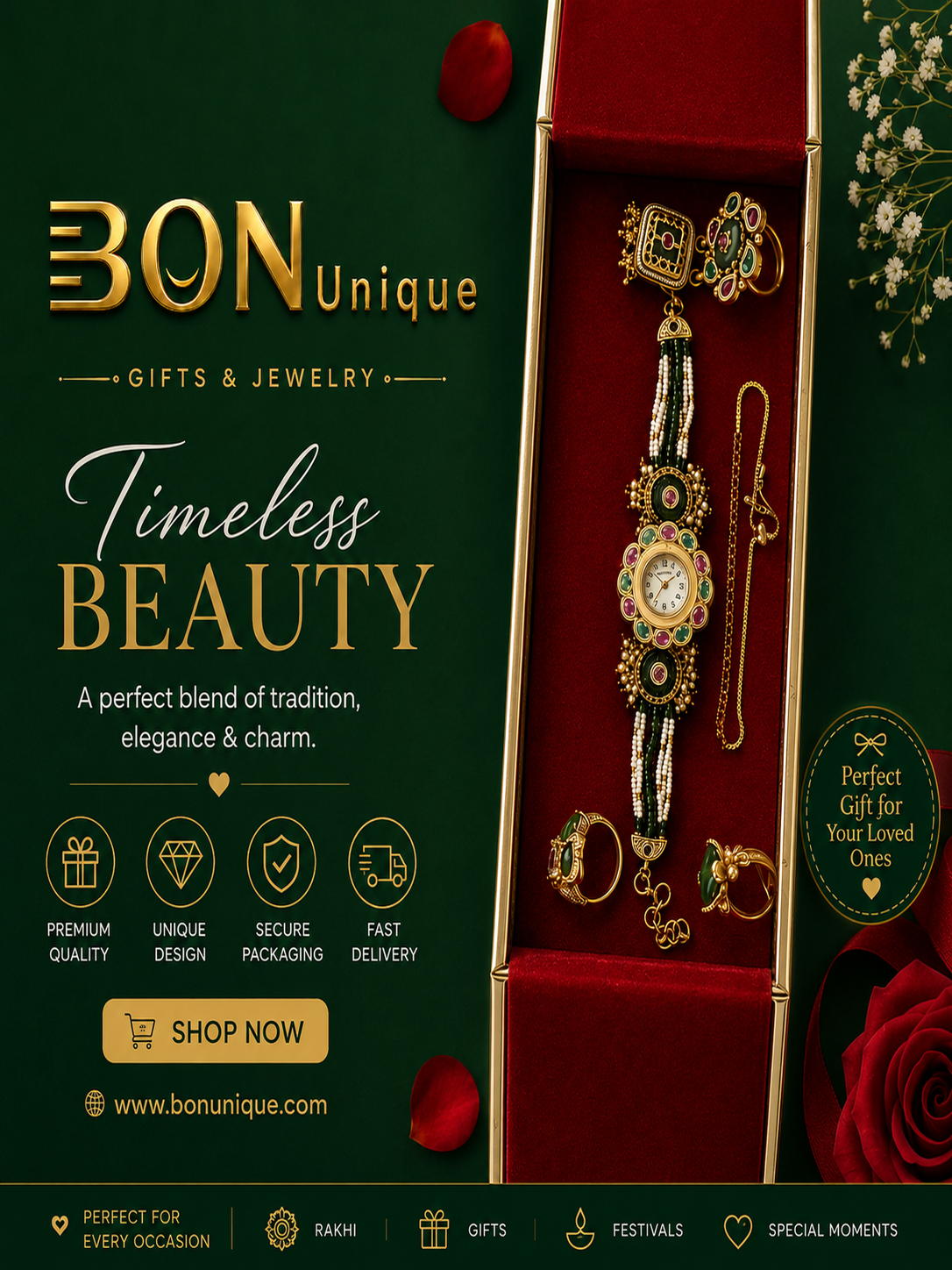 Timeless Beauty Jewellery Gift Box | Perfect Gift for Wife, Mother, Sister | Rakhi, Diwali, Anniversary