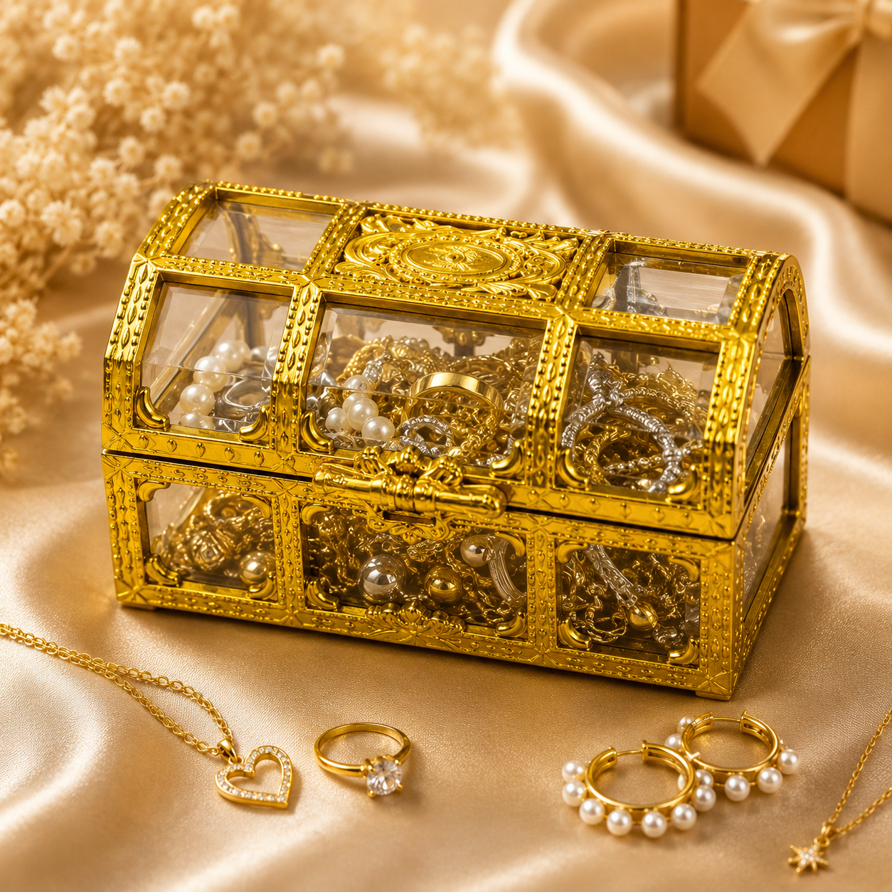 Gold Treasure Chest Jewellery Box