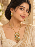 Traditional necklace set worn with an embroidered saree